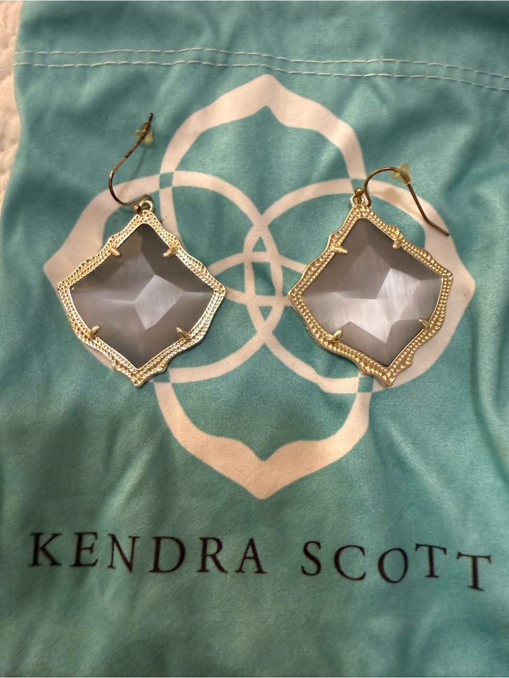 Kendra Scott Gold-Frame Earrings with Light Gray Glass Stones